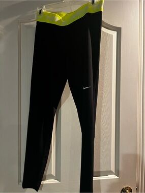 Nike PRO Black Leggings with Neon Yellow Waistband